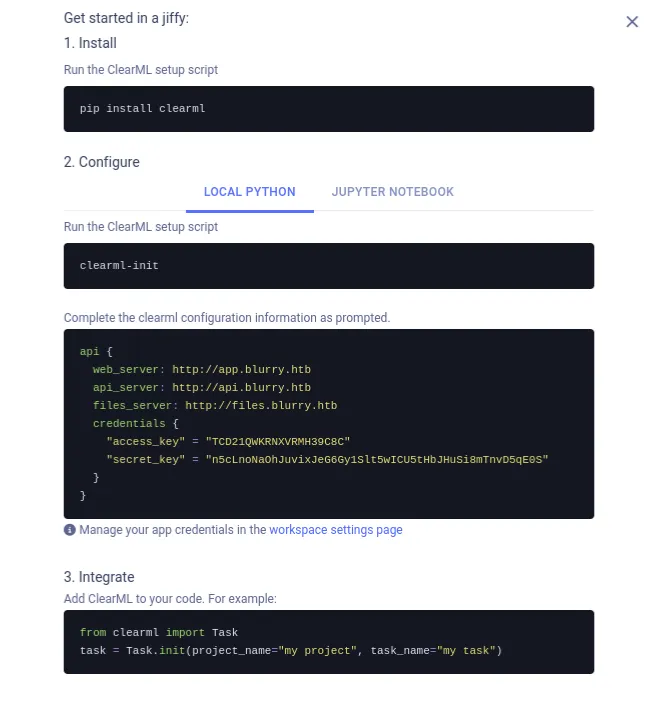 ClearML — SDK setup instructions