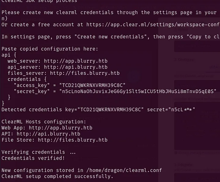 clearml-init — credentials verified