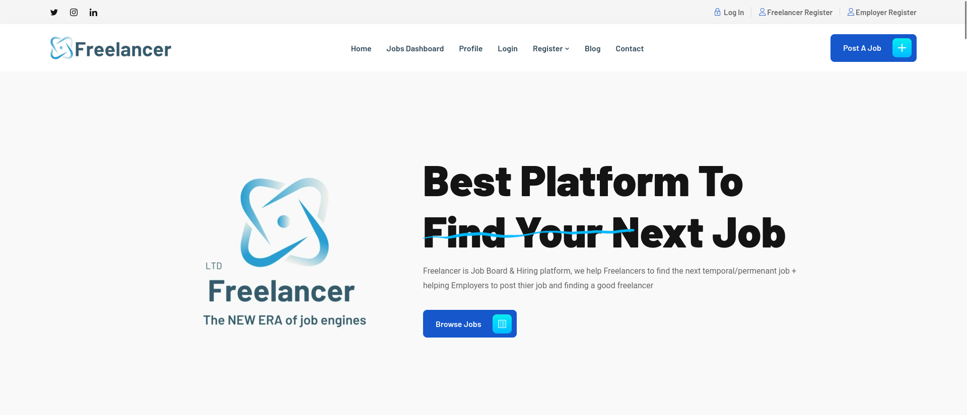 Freelancer website homepage