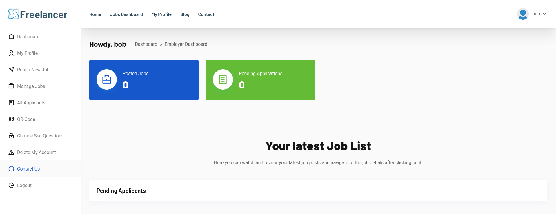 Employer dashboard — Howdy bob