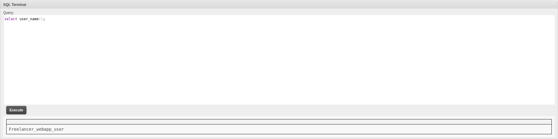 Admin dashboard with SQL Terminal in Development Tools