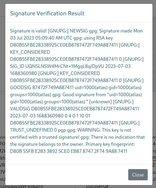 Signature verification showing atlas uid