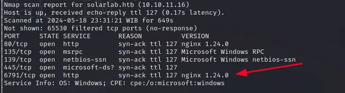 Nmap initial scan results