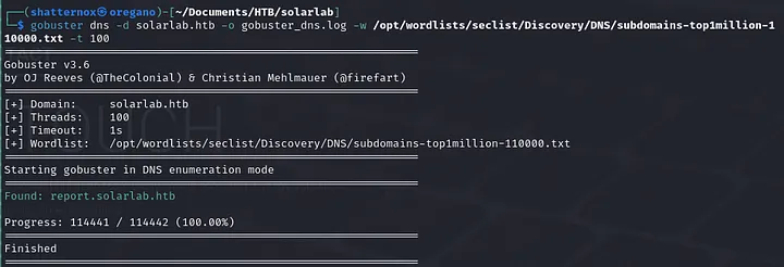 Gobuster DNS finding report.solarlab.htb