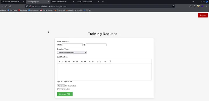 Training Request form