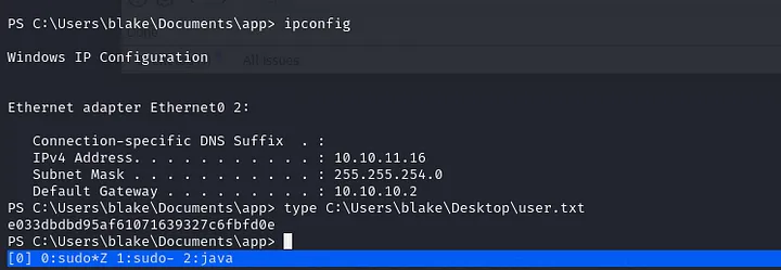 ipconfig and user.txt flag