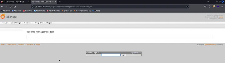 Openfire admin dashboard after successful login