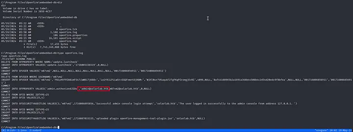 nc shell received as solarlab\openfire